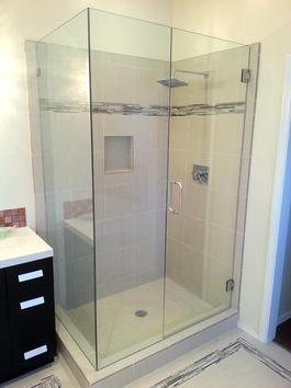 frameless shower door grey modern tile