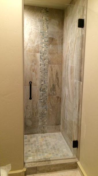 frameless glass shower door bronze hardware